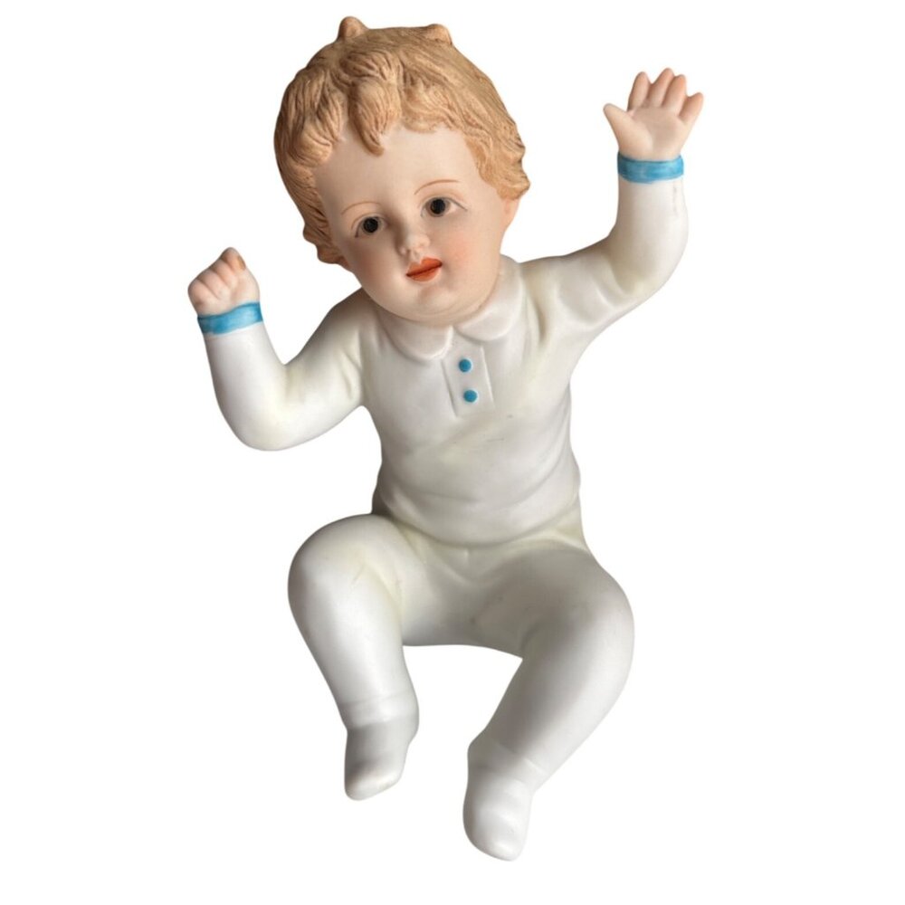Vtg Andrea By Sadek Porcelain Baby Figurine Sitting Blonde Blue Eye Collectible